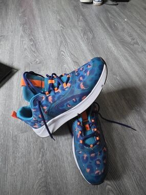 Kids Teal Athletic Sneakers with Orange Accents